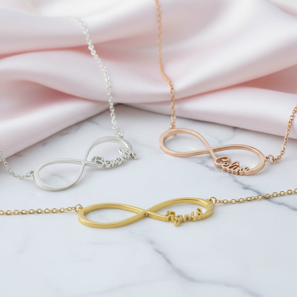 Custom One-Four Name Infinity Necklace-Black Diamonds New York