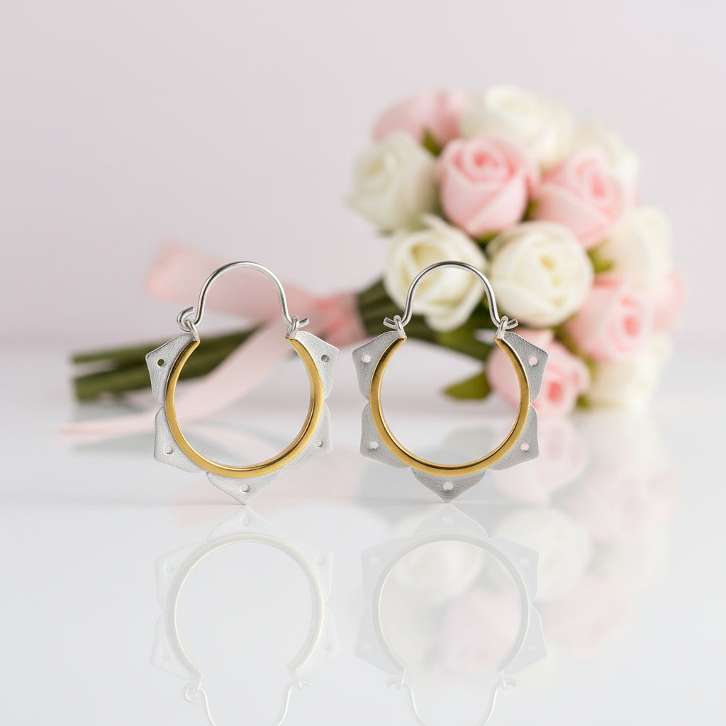 Minimalist Lotus Flower Hoop Earrings-Black Diamonds New York