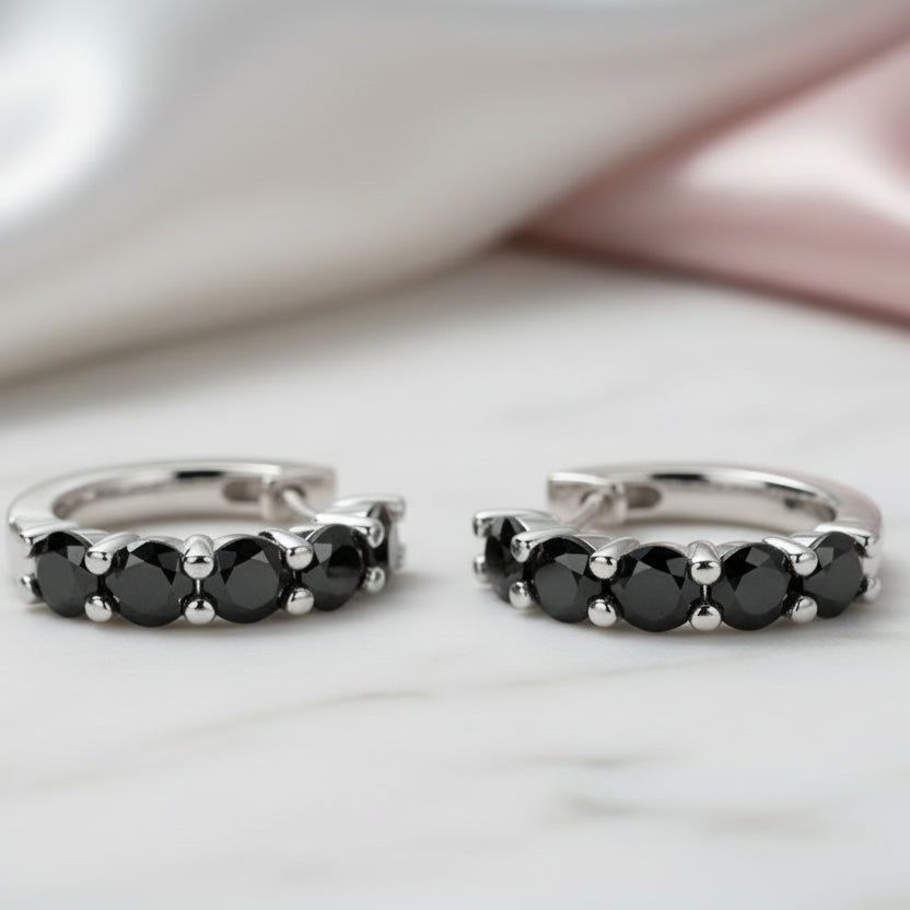 3.5mm 2.0 Ct Black Diamond Round Hoop Earrings-Black Diamonds New York