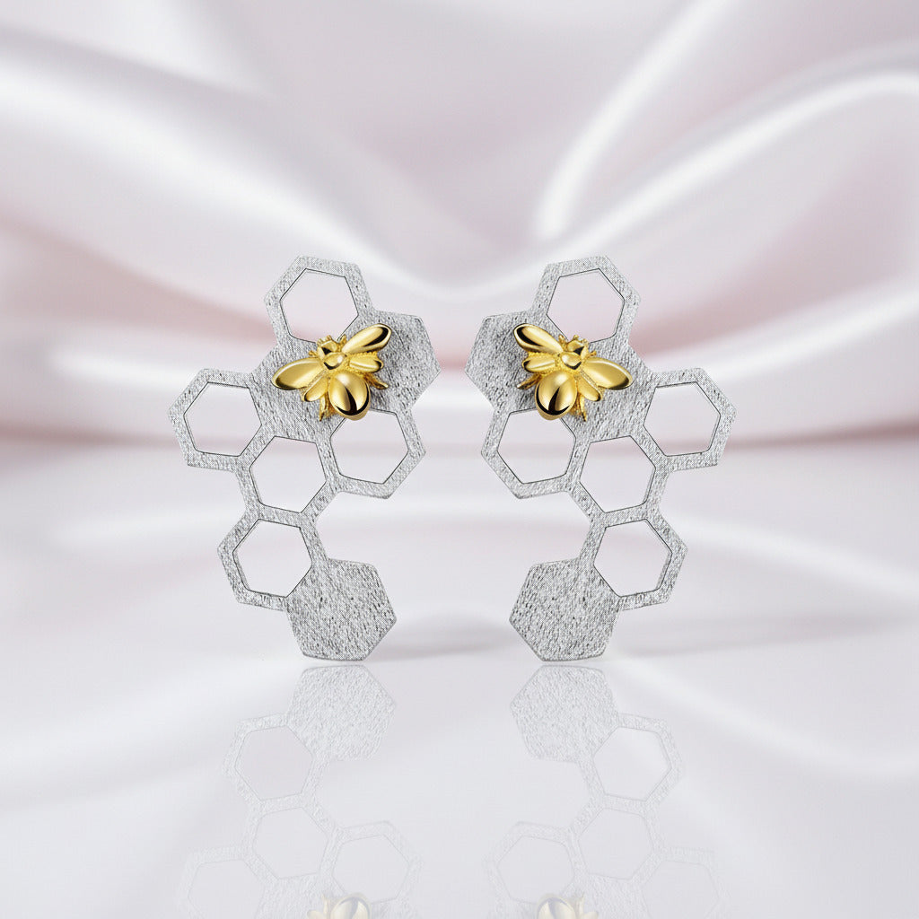 Honeycomb Home Guard Bee Drop Earrings-Black Diamonds New York