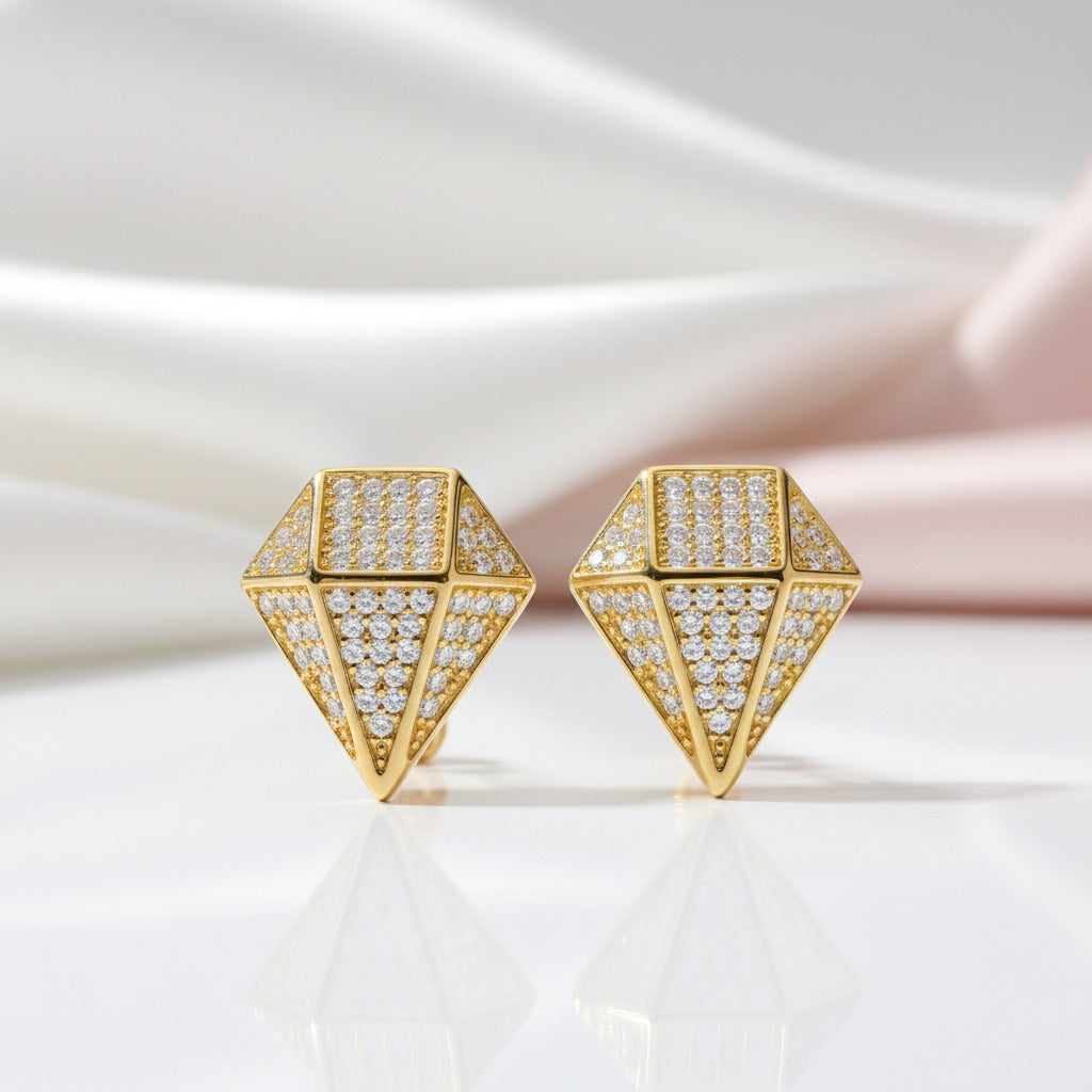 Diamond Option Rhombus Hip-Hop Earrings-Black Diamonds New York