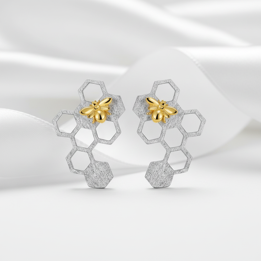 Honeycomb Home Guard Bee Drop Earrings-Black Diamonds New York