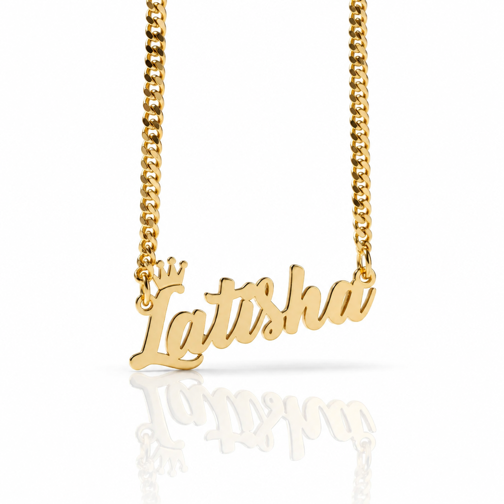 Crown Custom Name Necklace with Cuban Chain-Black Diamonds New York