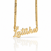 Crown Custom Name Necklace with Cuban Chain-Black Diamonds New York