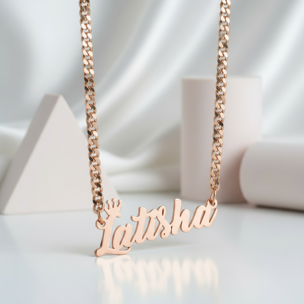Crown Custom Name Necklace with Cuban Chain-Black Diamonds New York