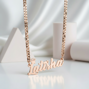 Crown Custom Name Necklace with Cuban Chain-Black Diamonds New York