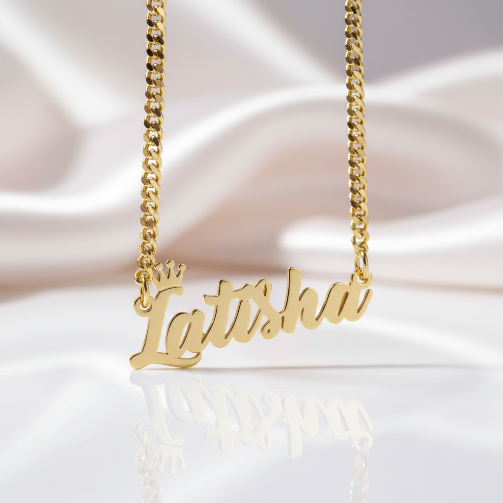 Crown Custom Name Necklace with Cuban Chain-Black Diamonds New York