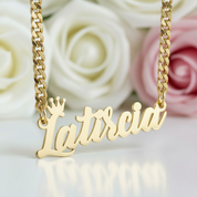 Crown Custom Name Necklace with Cuban Chain-Black Diamonds New York