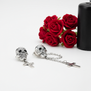 Candy Skull With Cross Stud Earrings-Black Diamonds New York
