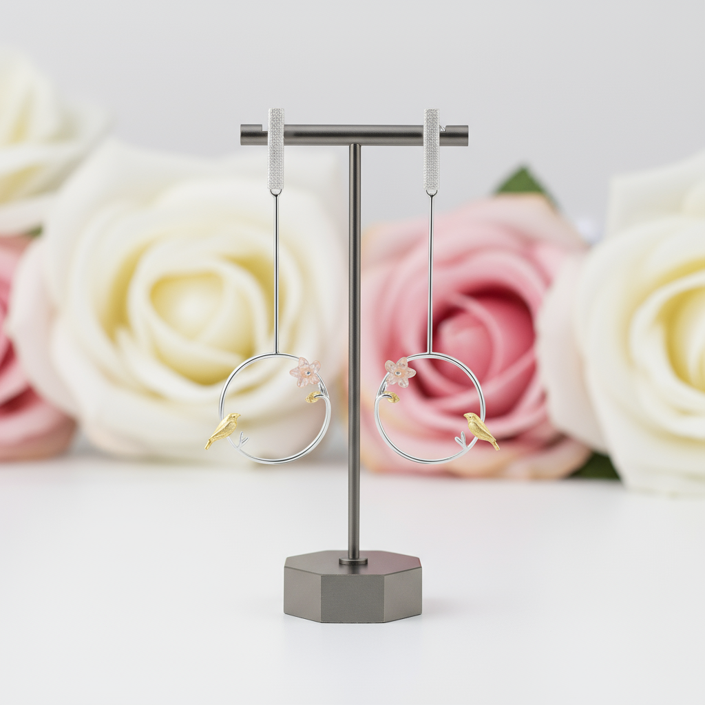 Exquisite Bird in a Jungle Dangle Earrings-Black Diamonds New York