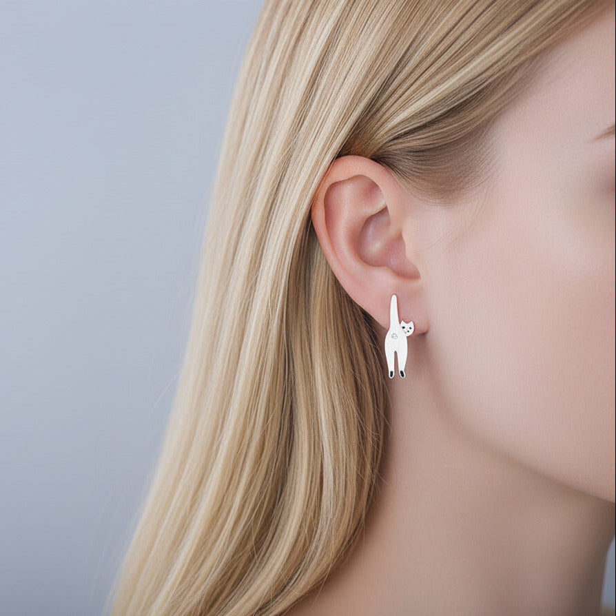 Long Naughty Kitten Stud Earrings-Black Diamonds New York