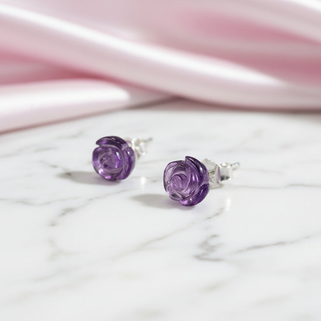 Rose Flower Stud Earrings-Black Diamonds New York