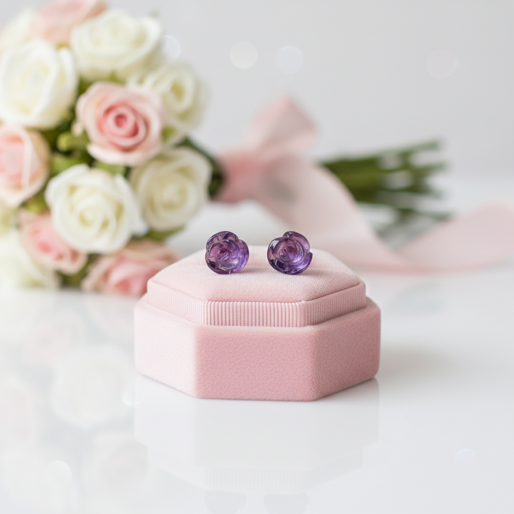 Rose Flower Stud Earrings-Black Diamonds New York