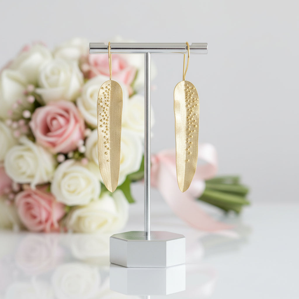 Dewdrops on Willow Leaves Dangle Earrings-Black Diamonds New York
