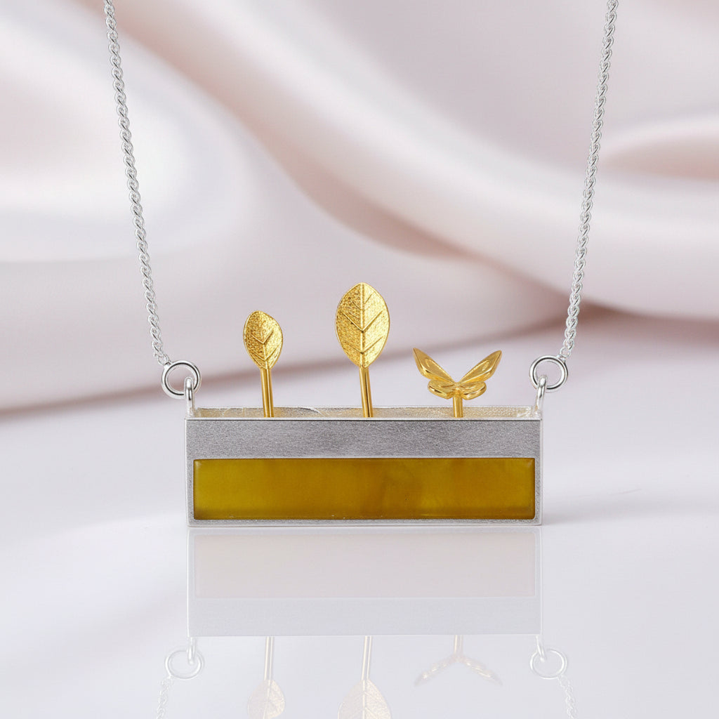 Serpentine Minimalism Plant Necklace-Black Diamonds New York