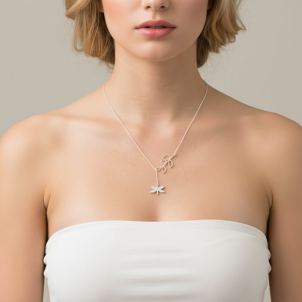 Dragonfly and Leaves Necklace-Black Diamonds New York