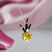 Natural Pearl Winter Blossom & Snow Flower Necklace-Black Diamonds New York