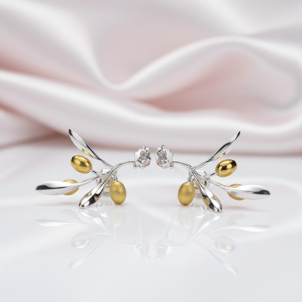 Olive Fruit & Leaves Earrings-Black Diamonds New York