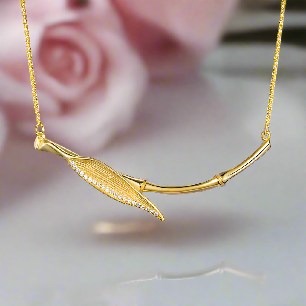 Morning Dew on Bamboo Leaf Necklace-Black Diamonds New York
