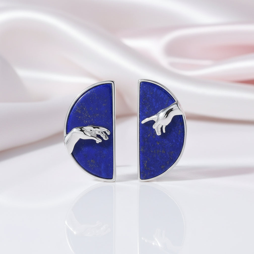 Hand of God from The Creation of Adam Stud Earrings-Black Diamonds New York