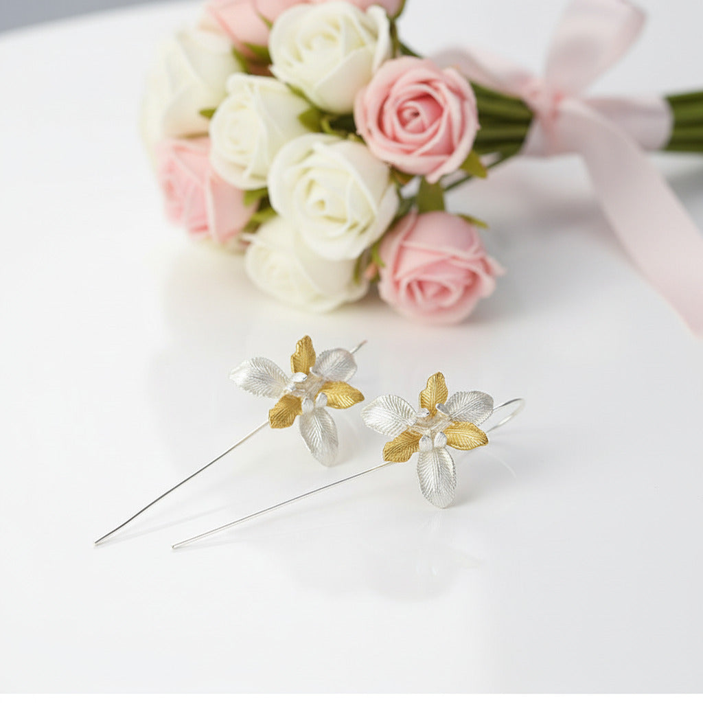 Iris Flower Dangle Earrings-Black Diamonds New York