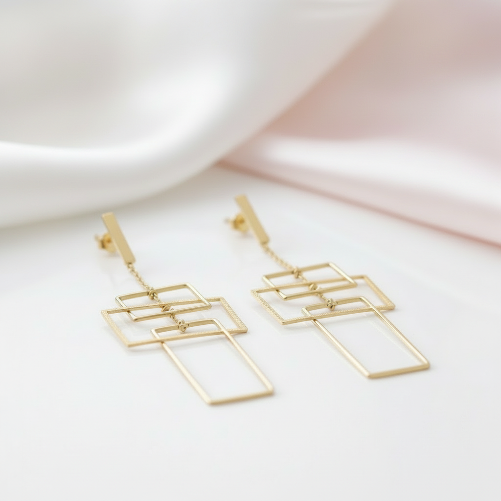 Geometric Rectangular Dangle Earrings-Black Diamonds New York