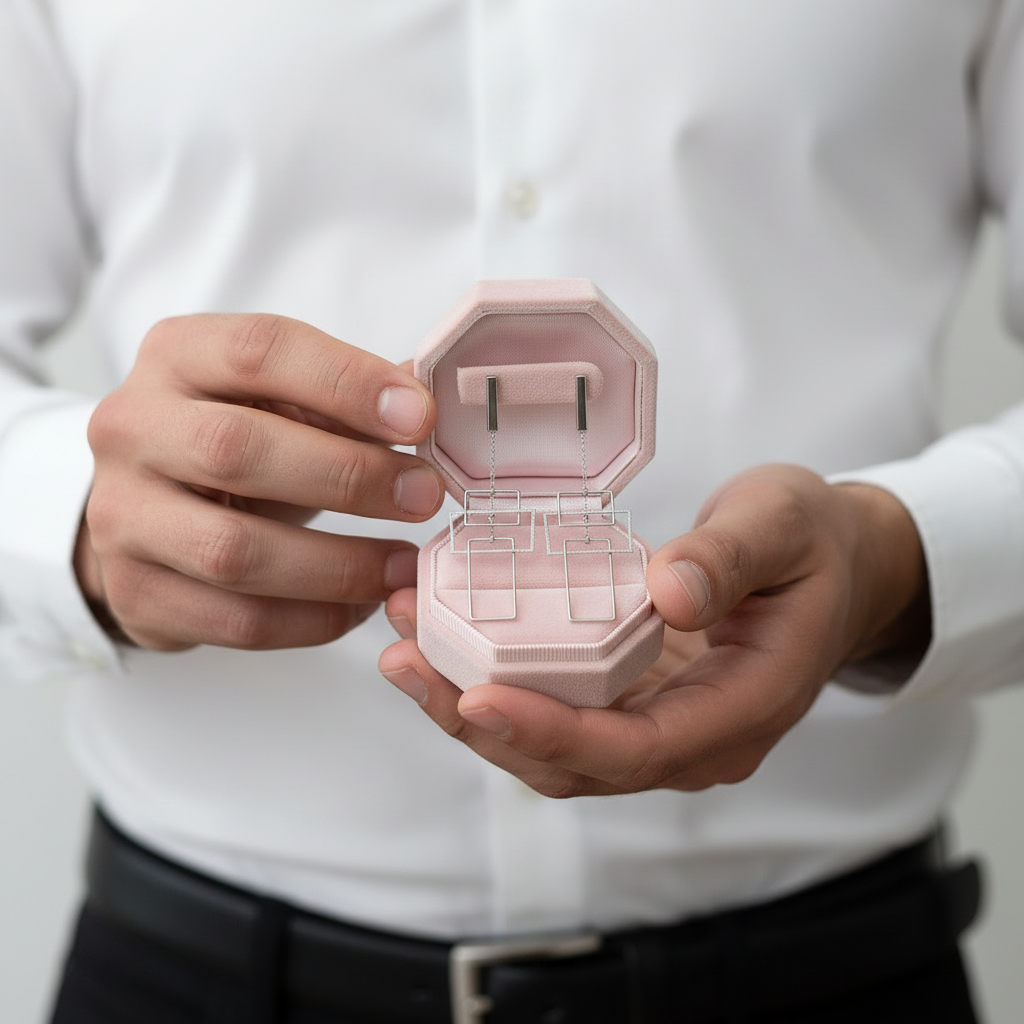 Geometric Rectangular Dangle Earrings-Black Diamonds New York