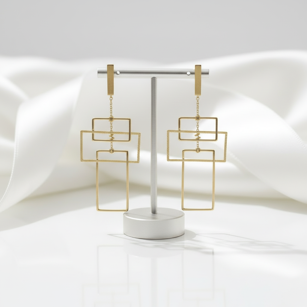 Geometric Rectangular Dangle Earrings-Black Diamonds New York