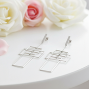 Geometric Rectangular Dangle Earrings-Black Diamonds New York