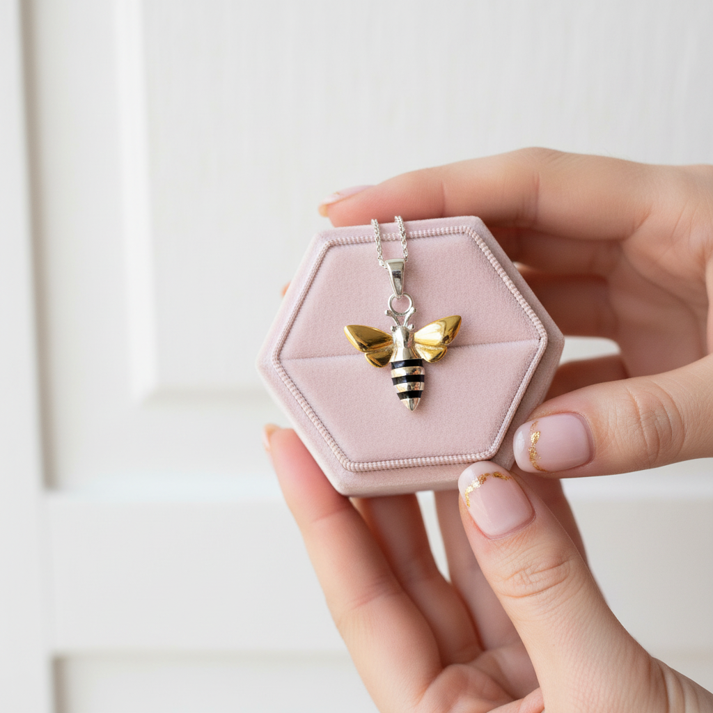 Lovely Charm Honey Bee Pendant-Black Diamonds New York