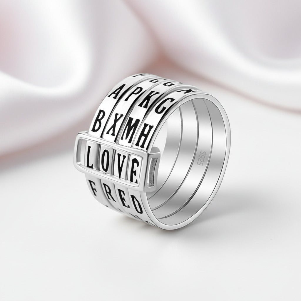 Rotatable Ring with Letters-Black Diamonds New York