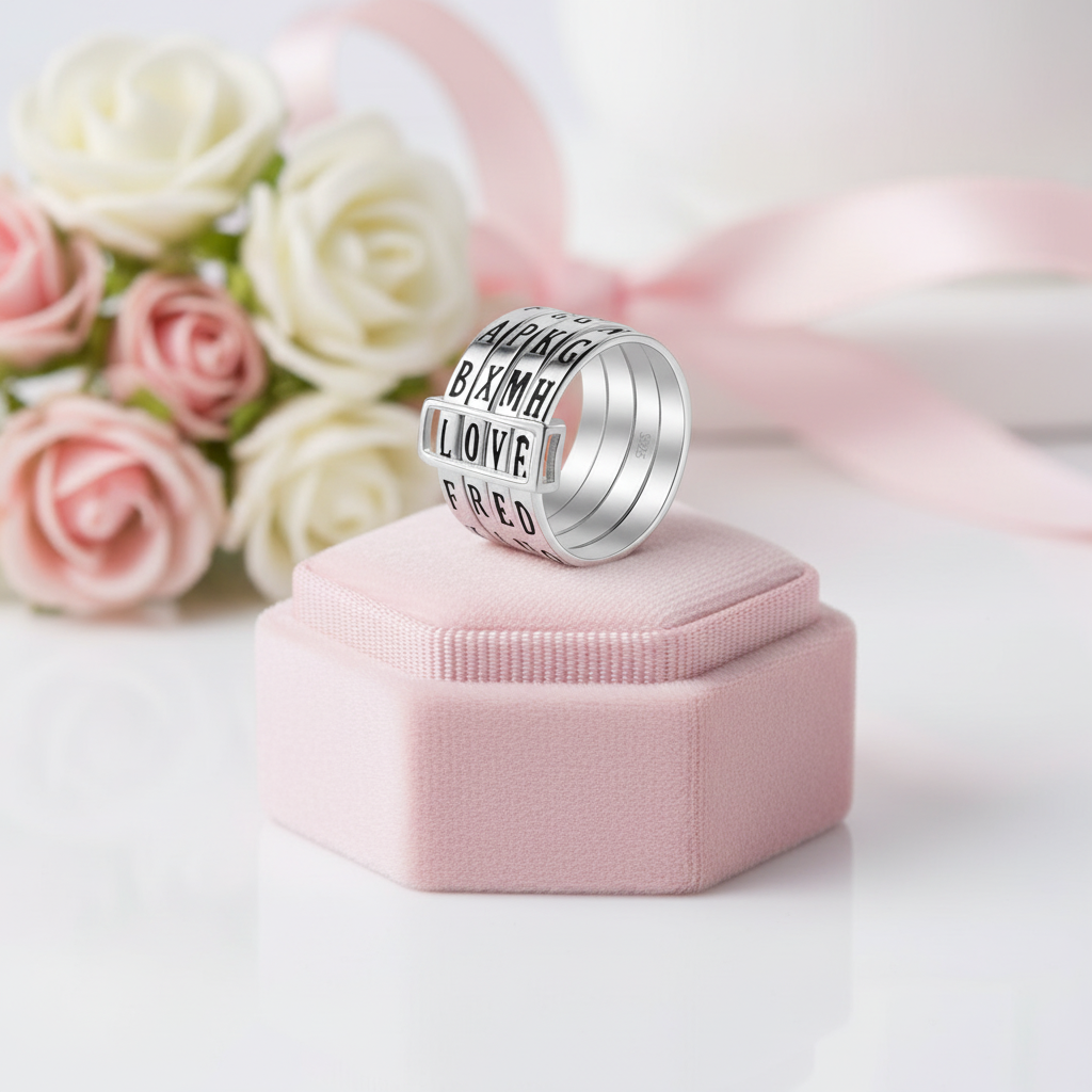 Rotatable Ring with Letters-Black Diamonds New York