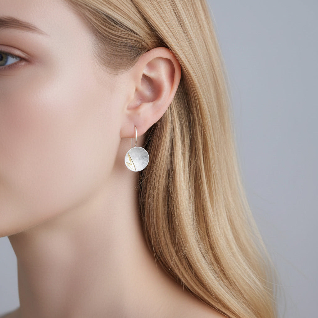 Small Bamboo Leaves Round Dangle Earrings-Black Diamonds New York