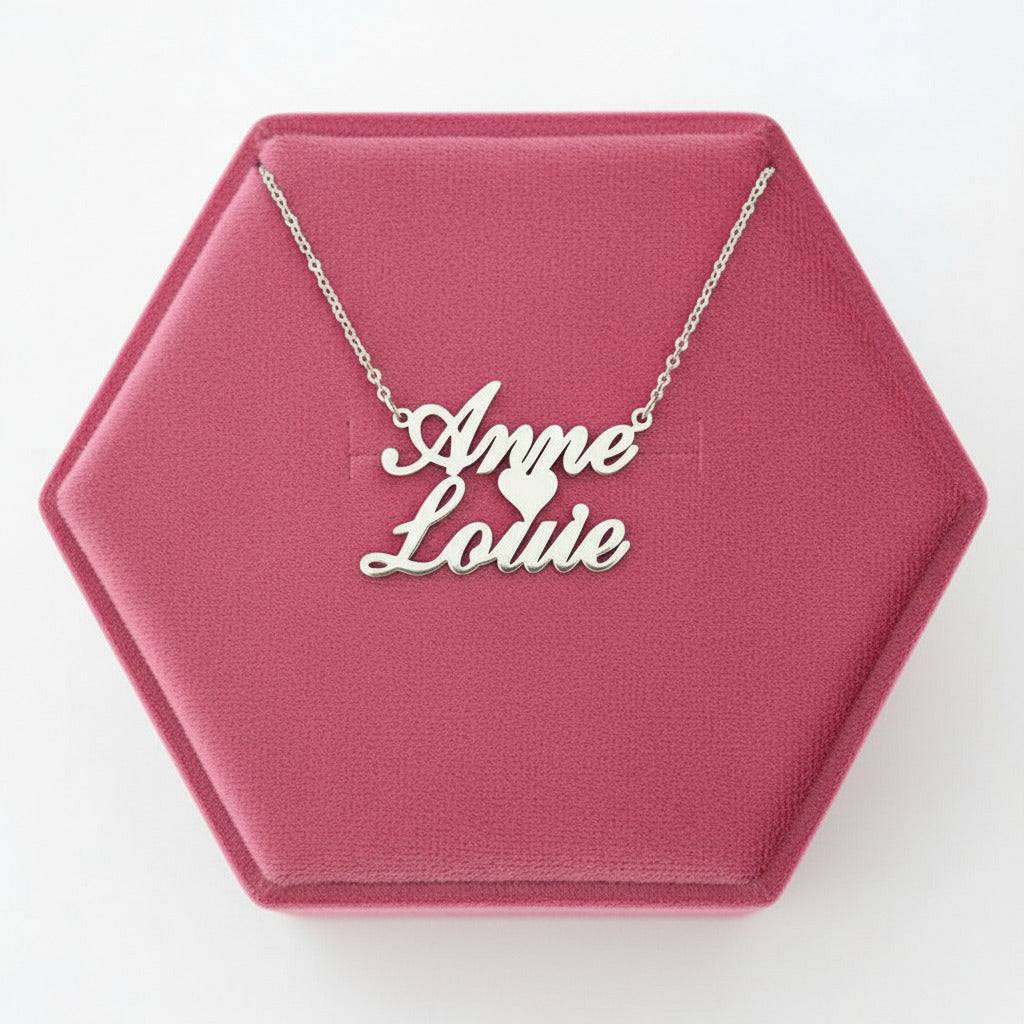 Personalized Name & Heart Pendant Necklace-Black Diamonds New York