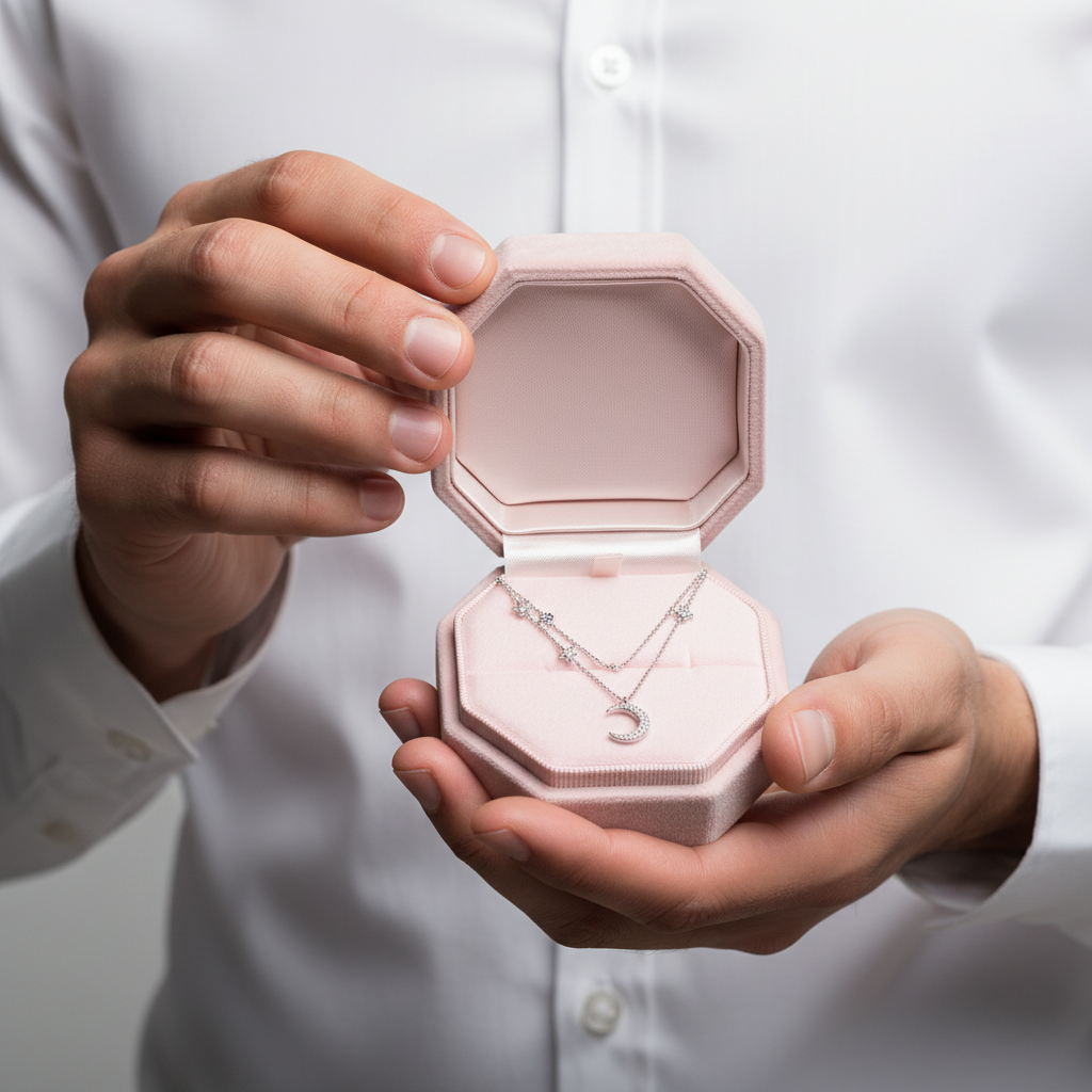 Moon & Star Double Layer Necklace-Black Diamonds New York