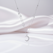 Moon & Star Double Layer Necklace-Black Diamonds New York