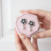Vintage Black with Pearl Stud Earrings-Black Diamonds New York