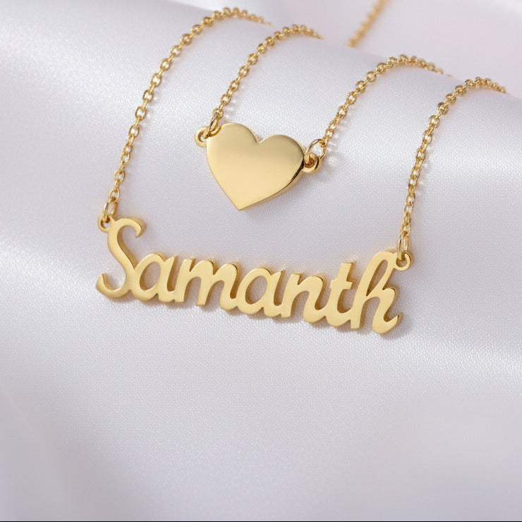 Custom Heart Name Layer Necklace-Black Diamonds New York