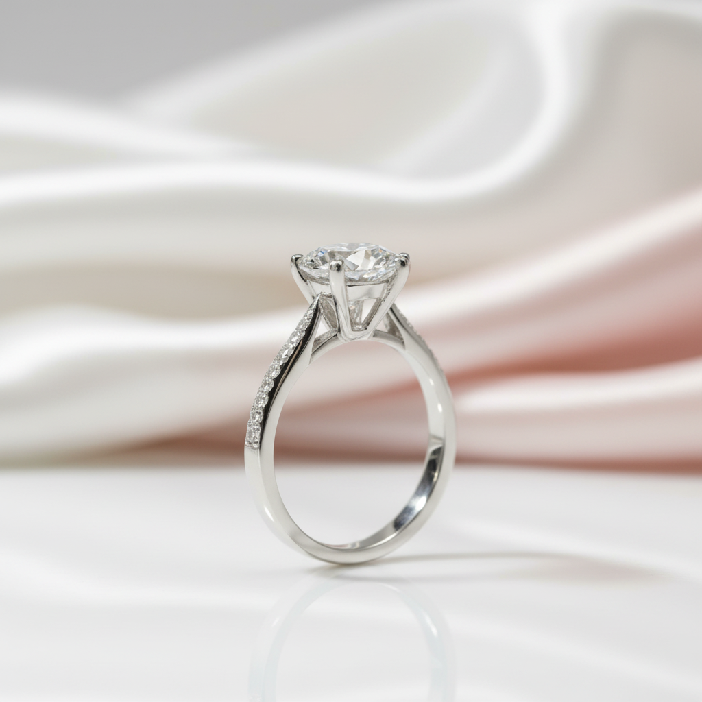 2.0 Ct 6 Claws Round Cut Diamond Option Engagement Ring-Black Diamonds New York