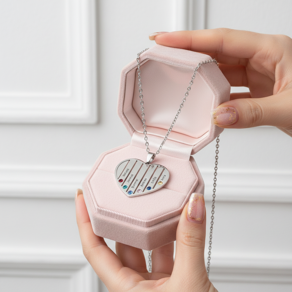 Personalized Family Birthstone Necklace-Black Diamonds New York