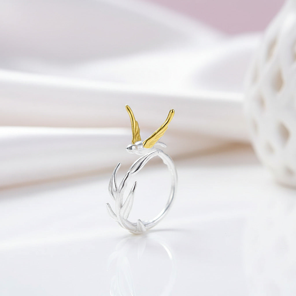 Swallow Willow Branch Ring-Black Diamonds New York