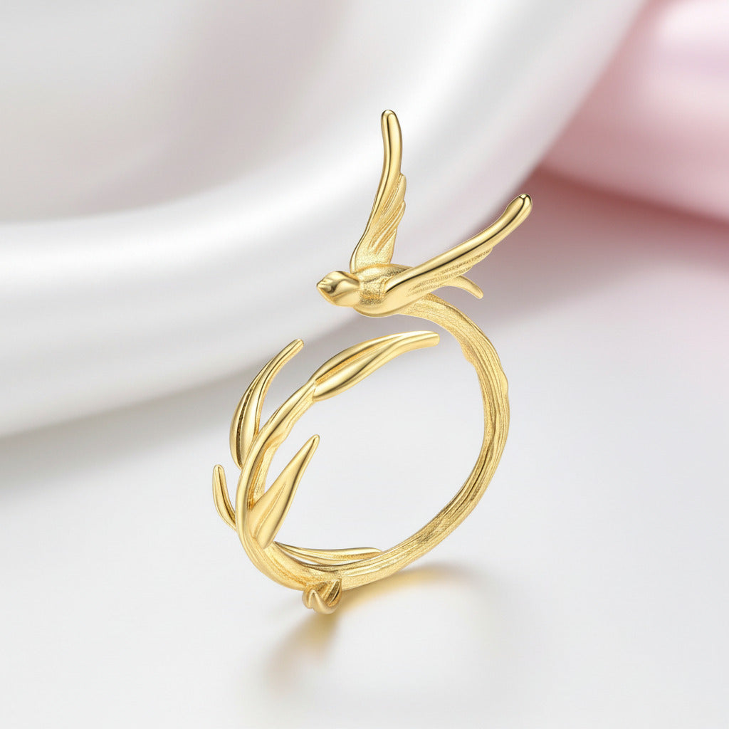 Swallow Willow Branch Ring-Black Diamonds New York