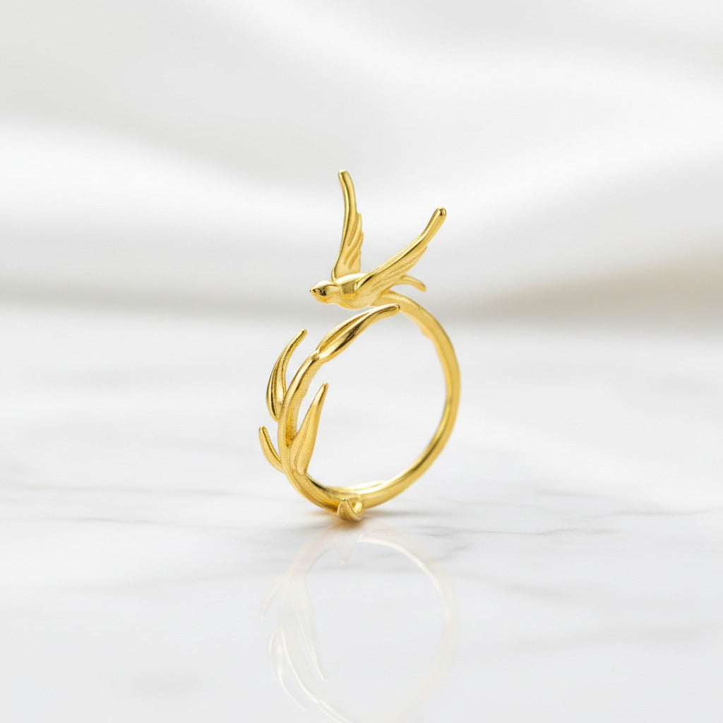 Swallow Willow Branch Ring-Black Diamonds New York