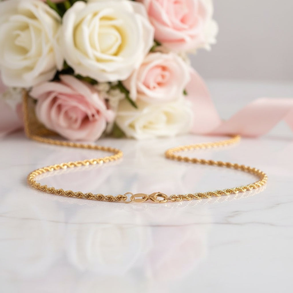 18k Yellow Gold Twisted Chain Necklace-Black Diamonds New York
