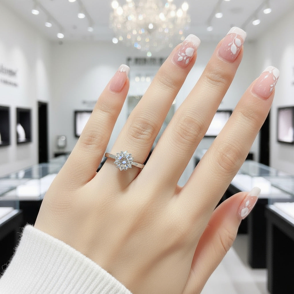 1.0 Ct 6.5mm Round Cut Diamond Snowflake Engagement Ring-Black Diamonds New York