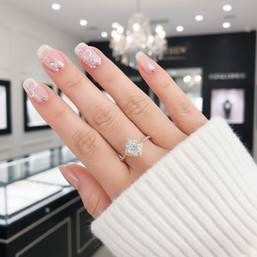 14k Rose Gold Cushion Cut Diamond Antique Milgrain Halo Engagement Ring-Black Diamonds New York