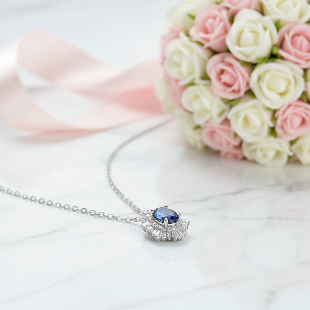 1.0 Ct Oval Cut Lab Alexandrite Pendant Necklace-Black Diamonds New York
