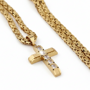 Men's Cross Byzantine Chain Necklace-Black Diamonds New York