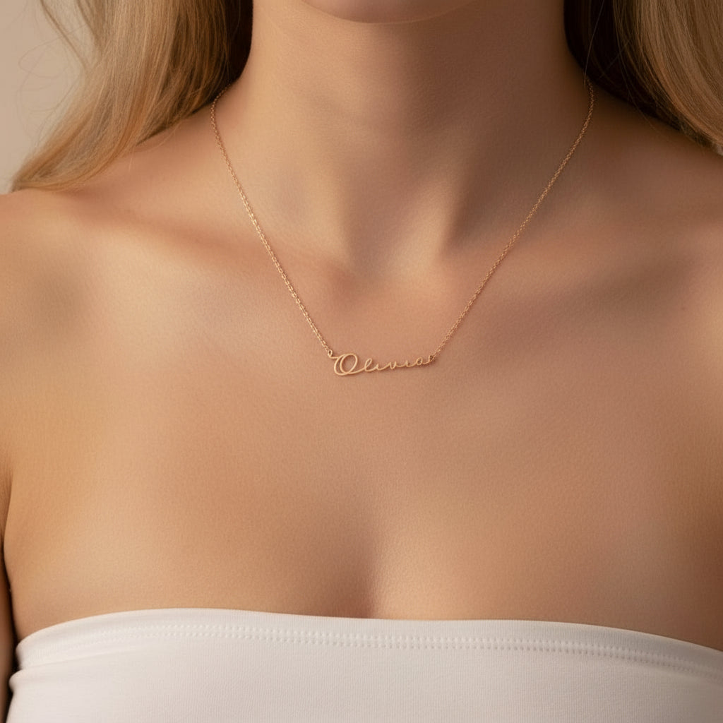 Handwriting Style Name Necklace-Black Diamonds New York