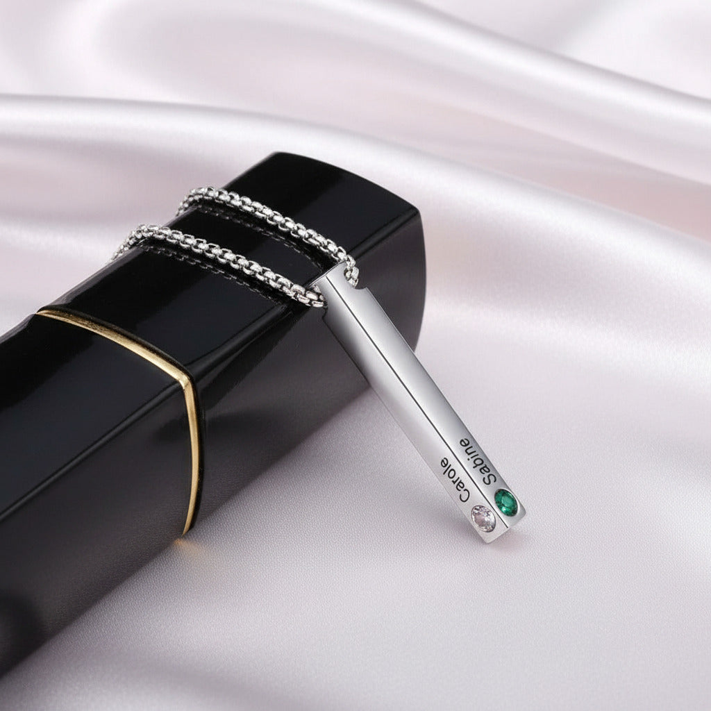 Custom Engraved Name Bar Necklace with Birthstone-Black Diamonds New York